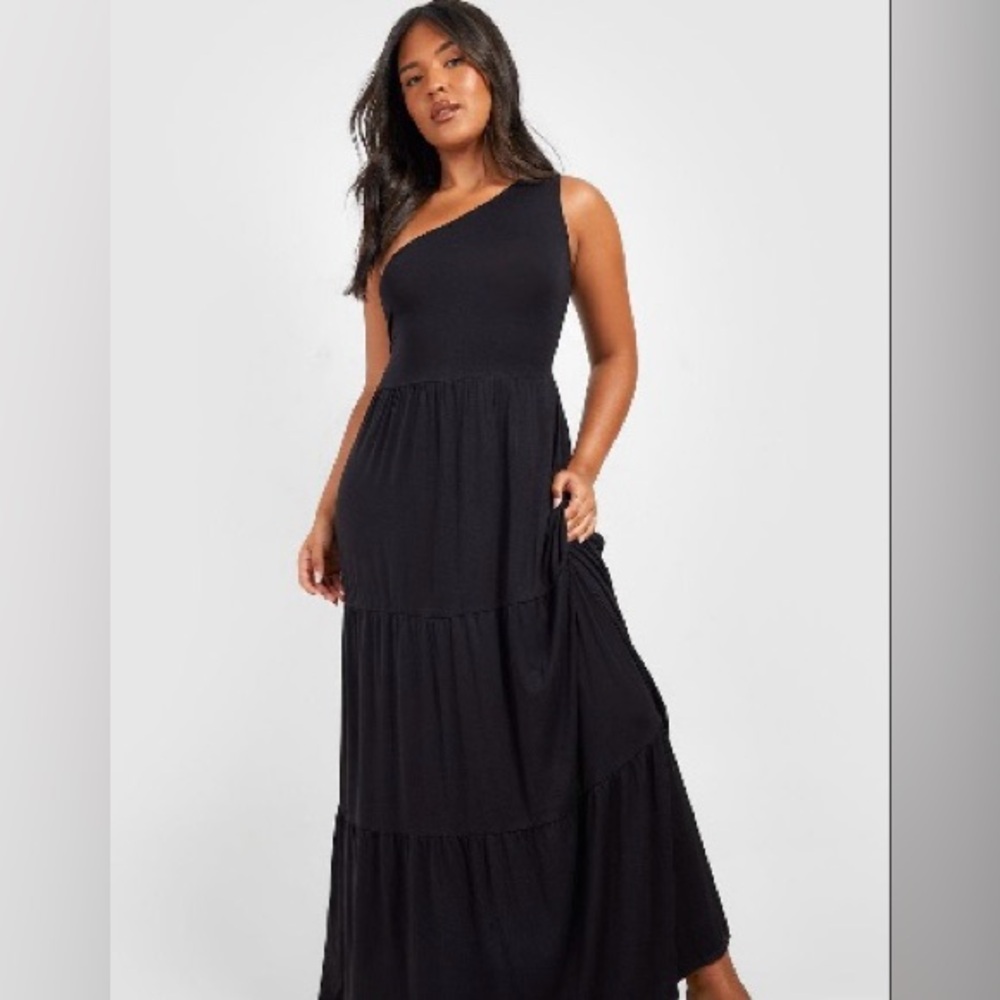 PLUS SIZE JERSEY KNIT ASYMMETRIC ONE SHOULDER
MAXI DRESS